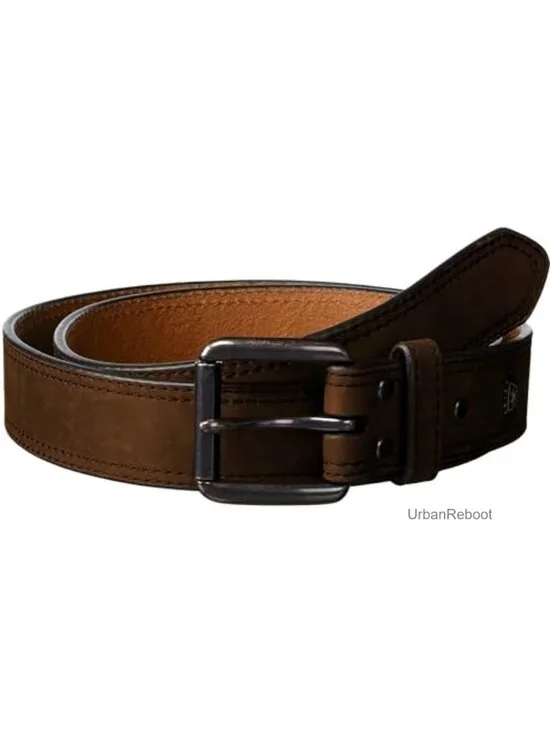 Genuine Leather Western Belt Double Stitched Roller Buckle