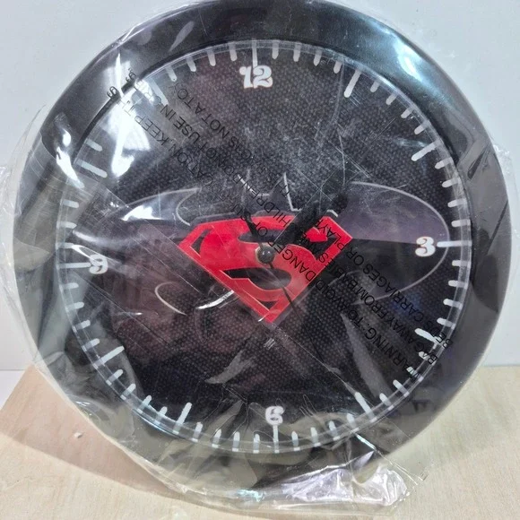 Superman Logo Round Wall Clock Black Carbon Fiber‎ Style Face DC Comics New