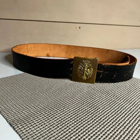 Vintage‎ Spanish Military Leather Belt Brass Guardia Civil Buckle Cereceda 35in
