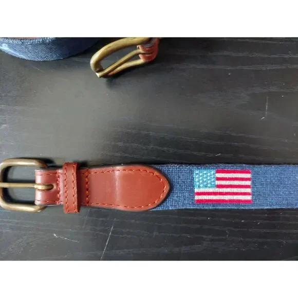 Smathers & Branson Hand Stitched Needlepoint Leather Belt Sz 42 Personalized