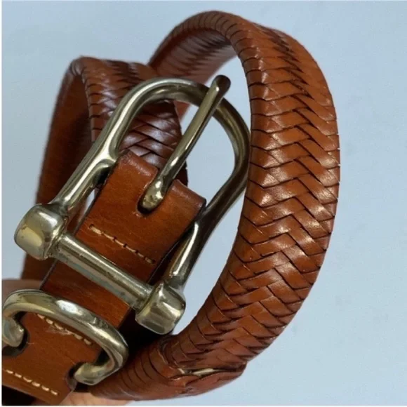 Willis and Geiger Belt Brown Leather Woven Braided Horse Bit Buckle Size 42