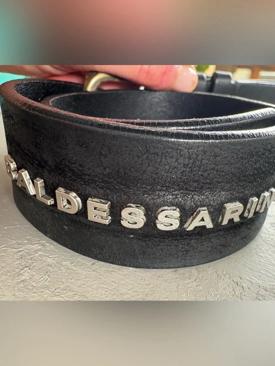 Baldassari Black Leather Letter-Stud Men’s Belt