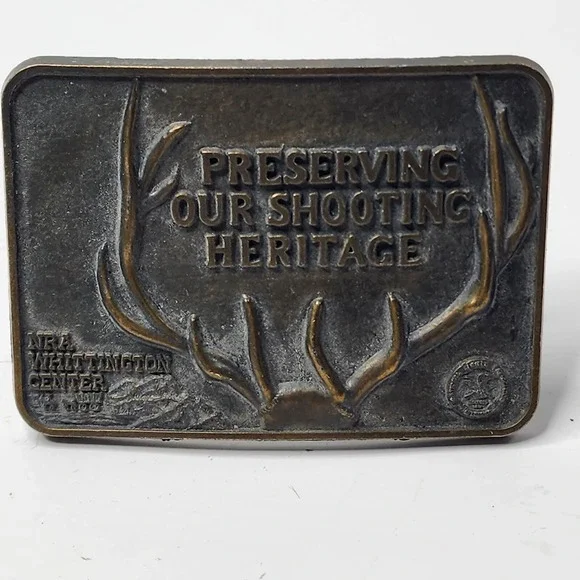 Vintage Solid Brass Belt Buckle. Preserve Our Shooting Heritage/ NRA Whittington