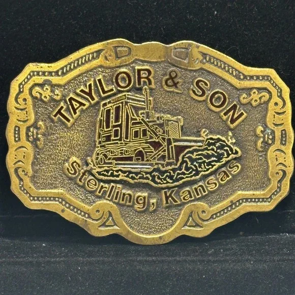 Vintage Taylor & Son Sterling KS Dozer Construction Equipment Belt Buckle Brass