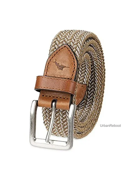 Men's Two Tone Stretch Web Belt - Cotton Leather Lightweight Adjustable