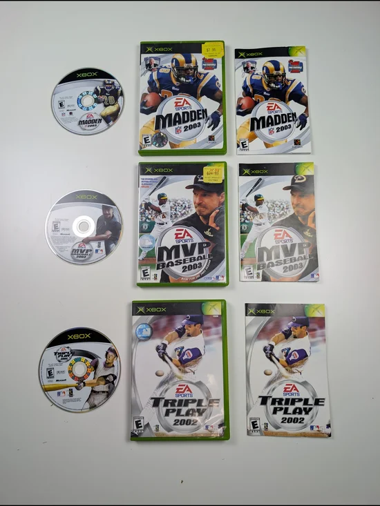 Lot 3 Original Xbox Games Madden 2003 MVP Baseball 2003 Triple Play 2002 CIB EA