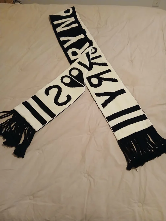 Moose Knuckles Black and White Logo Knit Accent Scarf