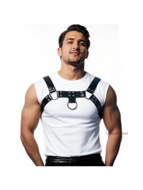 Mens PU Leather Chest Harness Adjustable Shoulder Belt Fashion Styling Harness