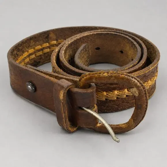 Recho Mexico Men’s Brown Tooled Braided Leather Belt Size 34