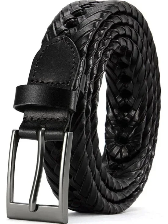 Braided Leather Dress Belt, Adjustable Men's
