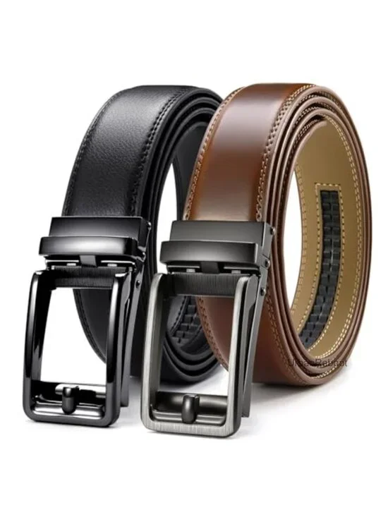 Genuine Leather Ratchet Belt 2 Pack - Adjustable Men's Dress Belt