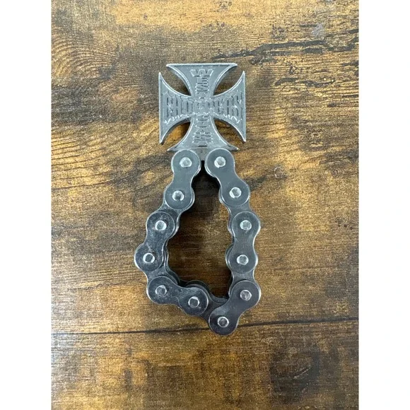 West Coast Choppers Iron Cross Roller Chain Belt Buckle Silver Biker Jesse James