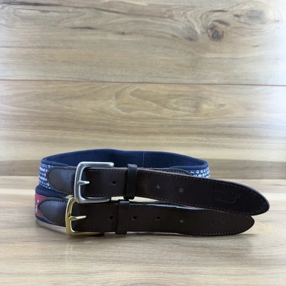 Vineyard Vines‎ Mens Belt Size 30 Lot of 2 Blue Whale and Light House Preppy Ivy