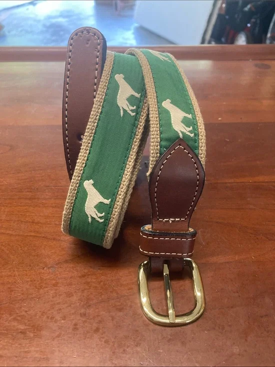 Bullington LEATHER/FABRIC Belt w/bRASS Buckle SIZE: 40 TAN Golden Retriever