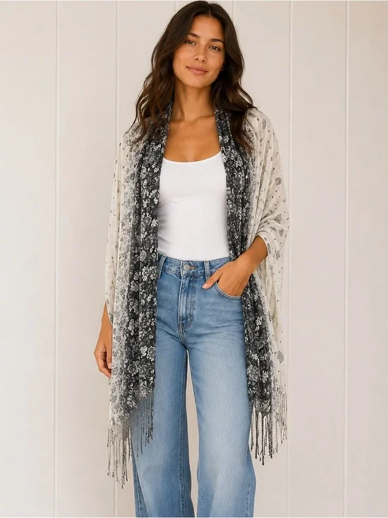 Floral Paisley Fringe Scarf Wrap Shawl Boho Festival Lightweight Oversized 72x24
