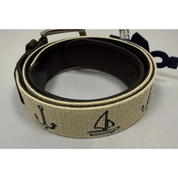 Original Penguin Mens 34 Belt Khaki Canvas Nautical Anchor Sailboat NWT $60