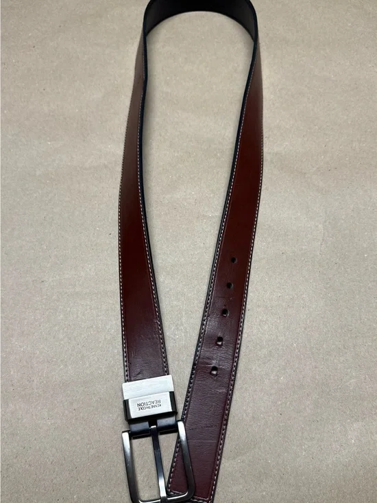 Kenneth Cole Reaction Men's Dark Brown Leather Belt with Silver Buckle