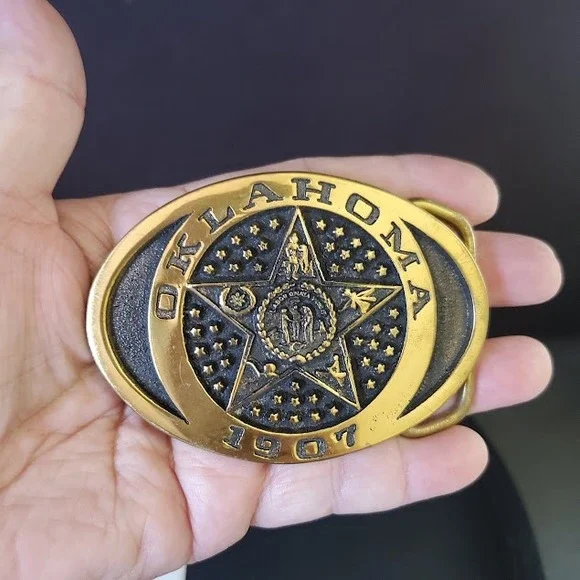 Heritage Mint Oklahoma 1907 State Seal Solid Brass Belt Buckle Western Americana