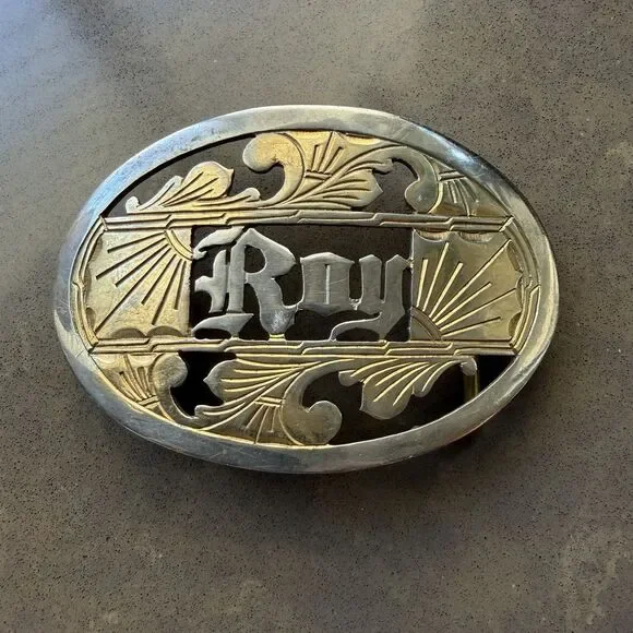 Vtg Brass Belt Buckle w/Cutouts Custom Name 