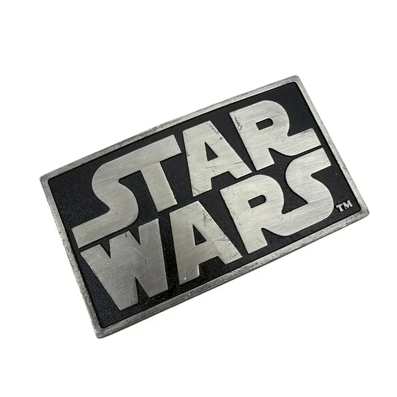 Star Wars Belt Buckle Unisex OS Silver Black Logo Rectangle Pure Zinc Vintage
