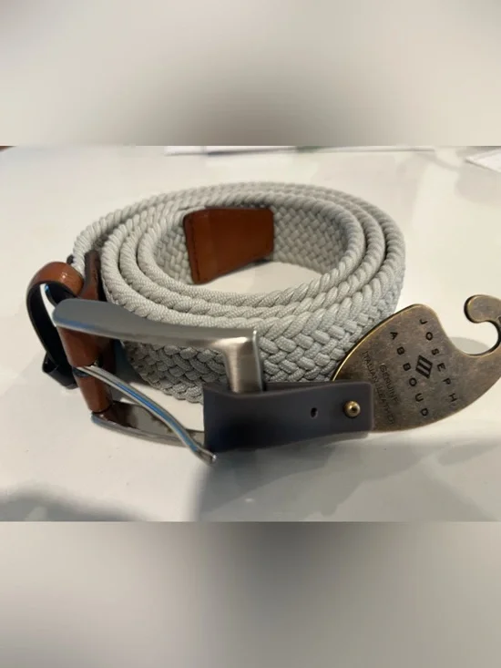 Joseph Abboud Light Gray Braided Belt with Brown Leather Accents Size 36 NWT ⛳️