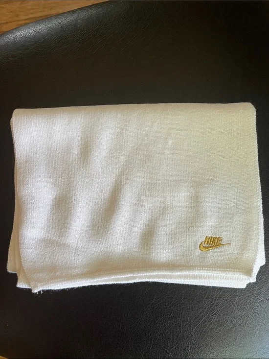 Nike White Scarf with Gold Logo