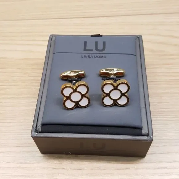 LINEA UOMO Mens Gold Floral Flower Fleur Cufflink Cuff Links