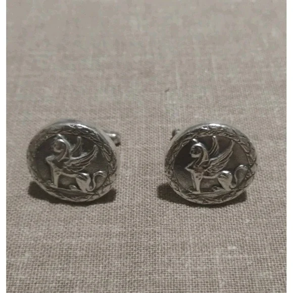 Vintage Hickok USA Griffin Cufflinks Silver Tone Heraldic Swivel Back Men's Pair