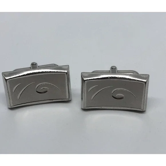 Vintage Rare Swank Cuff Links Rectangular‎ Etched Elegant Silver Tone Cufflinks