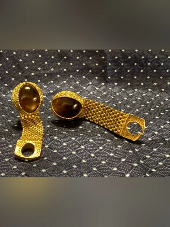 Gold-Tone Men’s Cufflinks with Black Stone Accent