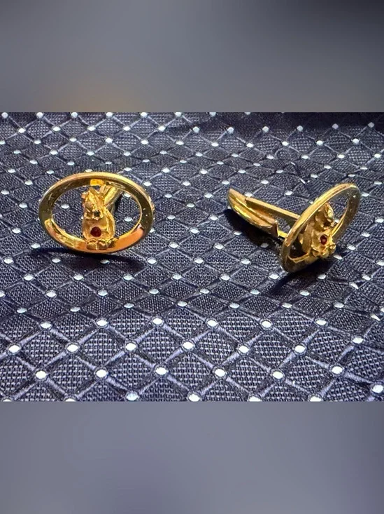 Gold Bunny Motif Oval Cufflinks - Men Accessories