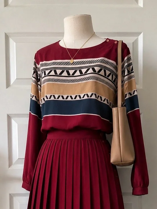 Vintage Liz Claiborne Blouse Women’s 14 Geometric Colorblock Long Sleeve