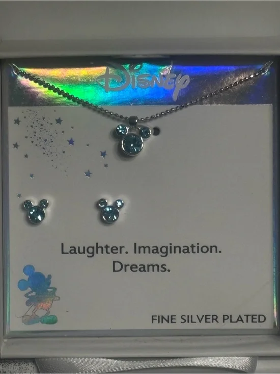 Kohl’s Disney Fine Silver Plated Blue Crystal Mickey Necklace Stud Earrings Set