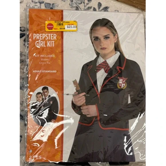 Prepster Girl Kit Adult Standard Costume Blazer and Cross Tie School Uniform Set