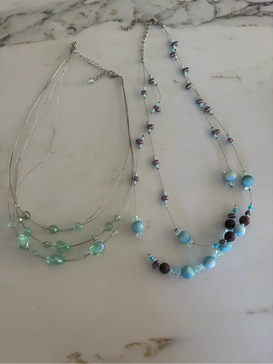 Multi-Strand Aqua & Turquoise Beaded Necklace Set - Women Jewelry