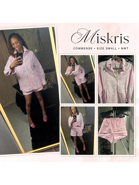 COMMENSE Pink Oversized Button Shirt Boxer Shorts Set Small NWT