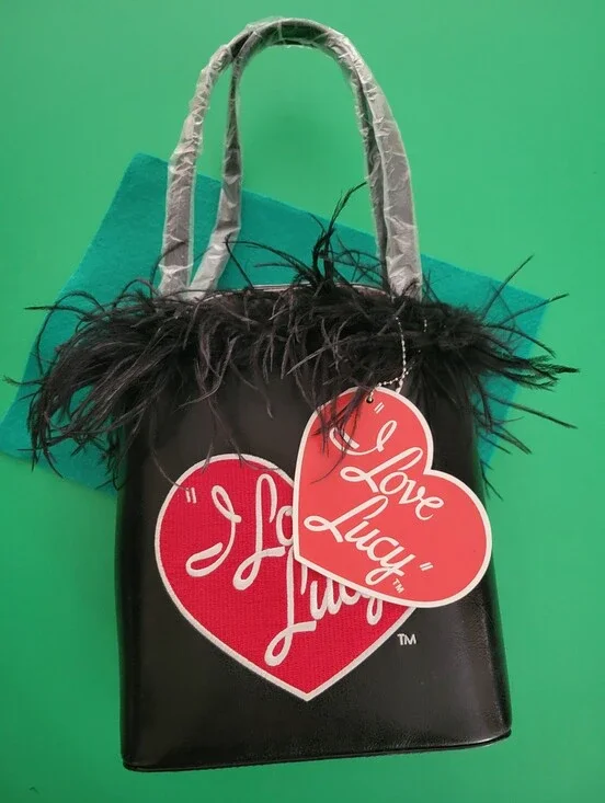 Unique Black “I Love Lucy” themed handbag w/black Ostrich Style Feathers