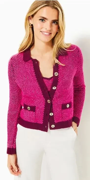 Lilly Pulitzer Cormac Sweater Set Elderflower Blossom Safari Tweed Womens Medium