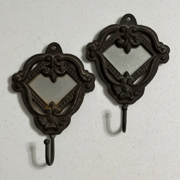 Vintage Cast Iron Wall Hooks Decorative Rustic Home Decor Shabby‎ Chic Set Of 2