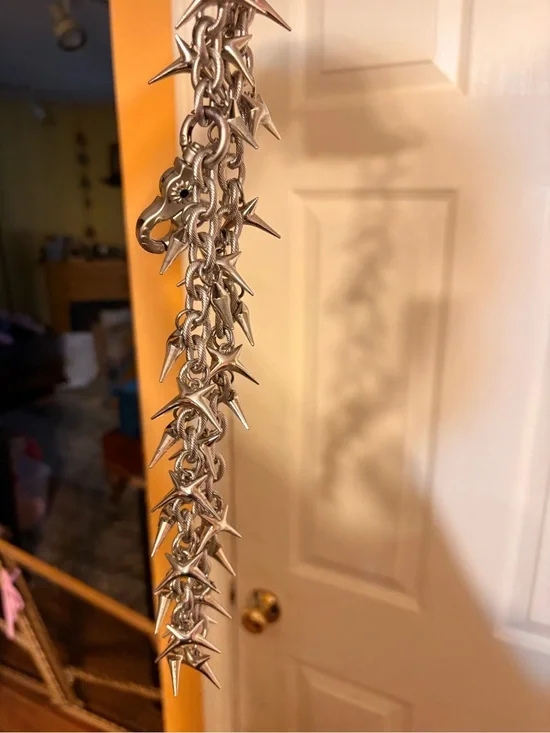 Silver Spike Chain Wall Hook Accent - Modern Metallic Hanging