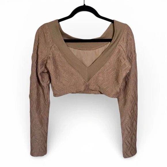 Free People Oakley Crop Textured Brown Cappuccino Women's Size Medium M Stretch