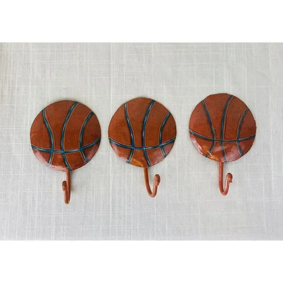 Set Of 3 Stephanie Anne Hobby Lobby Metal Basketball Themed‎ Wall Hooks Hangers