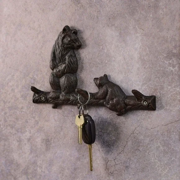 Bear and Cub Metal Cast Iron Wall Hook Rustic Cabin Lodge Decor (3 hooks)