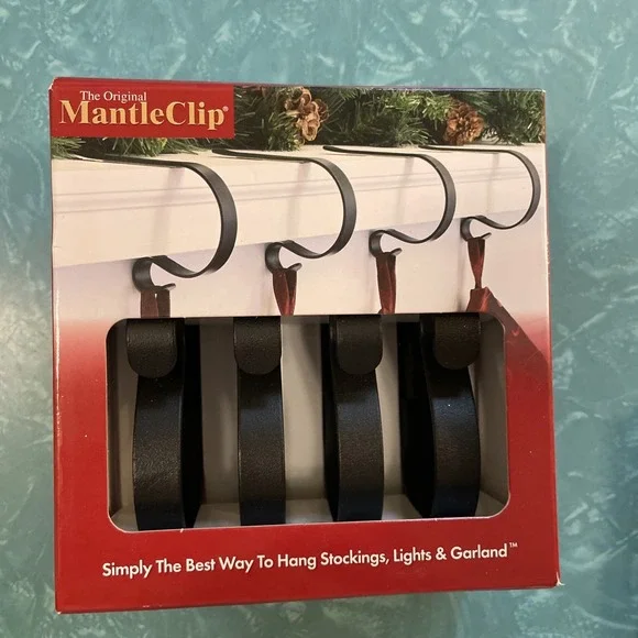 Original Mantle Clip Stocking Hanger flat black Christmas Holiday Garland New