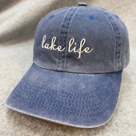 Lake Life Unisex Blue Port Authority Baseball Hat Adjustable Script OSFA