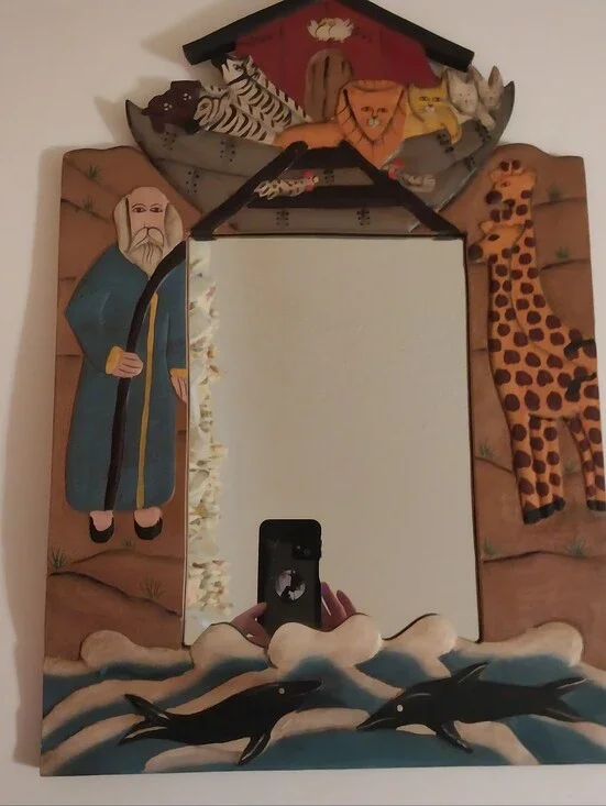 Wooden Noah's Ark Themed Wall Mirror in Multicolor