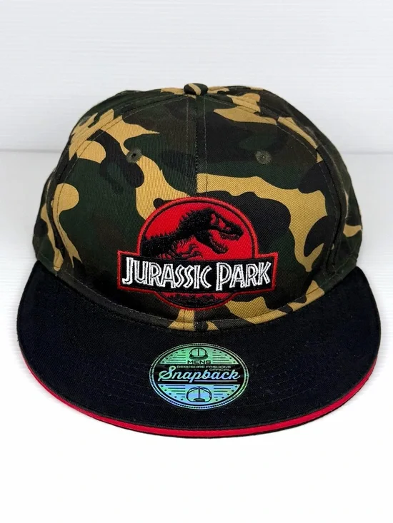 Jurassic Park Camo Snapback Hat Embroidered Dinosaur Logo Flat Brim
