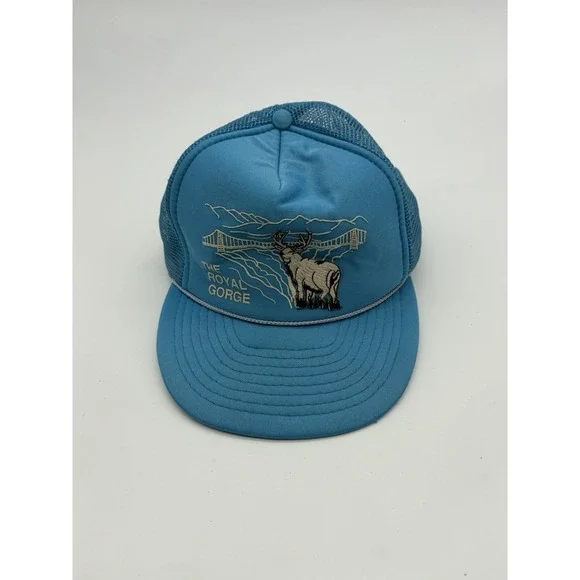 VTG Royal Gorge Blue Snapback Elk Bridge Print Braid Trucker Hat Cap