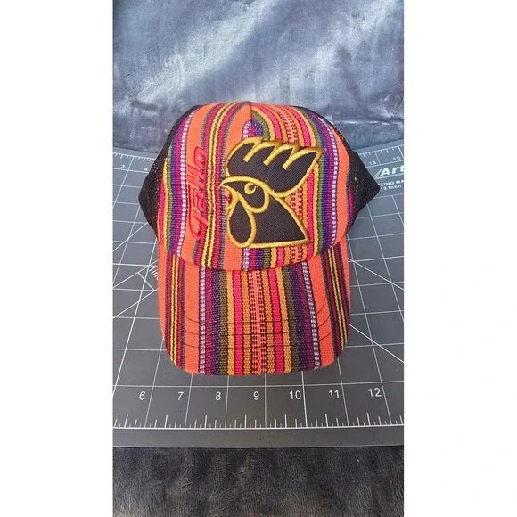 Gallo Cerveza Trucker Hat Guatemalan Textile Stripe Rooster Logo Mesh Snapback
