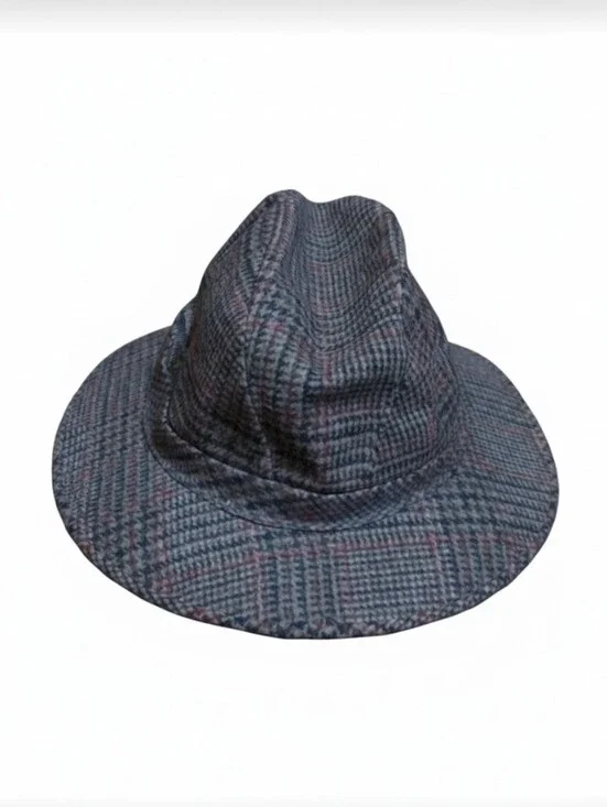 Vtg Baron's Neutral brown Pattern wool tweed academia Fedora stylish hat Sz L
